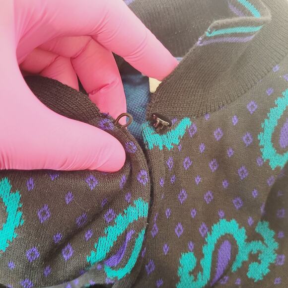 VTG 90s Paisley Blouse Sweater L Oversized Boxy Shoulder Pads USA Made - Picture 8 of 9